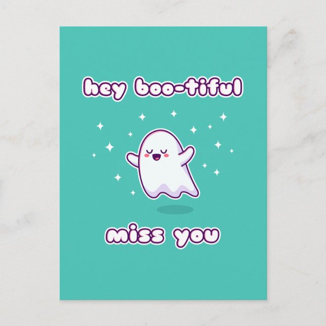 Postal Hey Boo-tiful Miss You Pun Card (Anverso)