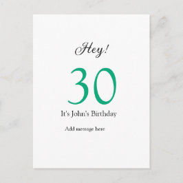 Postal Hey es el cumpleaños número 30 verde negro letra n