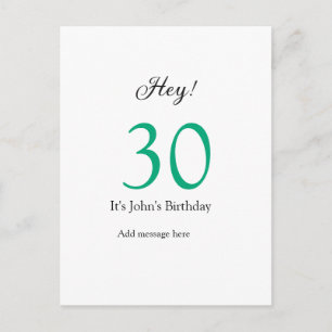 Postal Hey es el cumpleaños número 30 verde negro letra n
