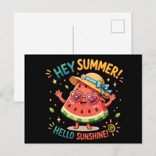 Postal Hey Summer Hola Sol Sandía