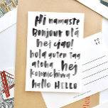 Postal Hi Hello Lenguaje internacional multilingüe<br><div class="desc">Saluda en diferentes idiomas con esta postal multilingüe con letras a mano acuarelas.</div>