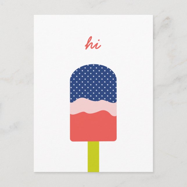 Postal Hi Popsicle en Blue Coral Fun Script Personalizado (Anverso)