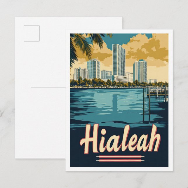 Postal Hialeah Florida Estados Unidos Ilustracion de Viaj (Anverso / Reverso)