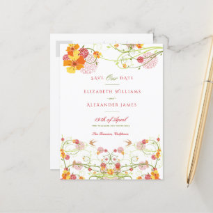 Postal Hibisco Amarillo y Golondrinas Floral Save The Dat