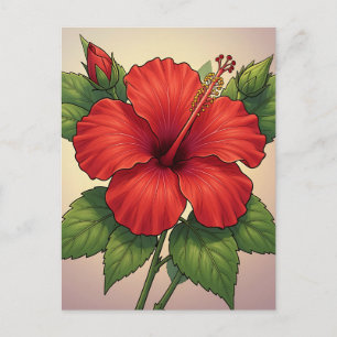 Postal Hibisco Rojo Tropical Audaz