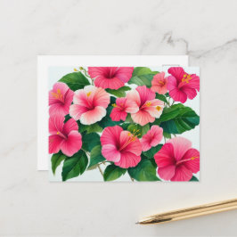 Postal Hibisco rosa y blanco de Hawái tropical