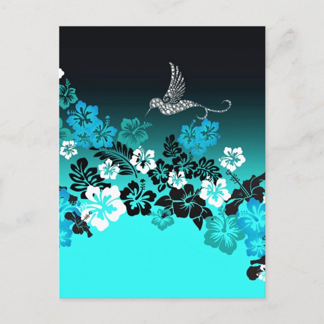 Postal Hibiscus en Turquesa con Hummingbird (Anverso)