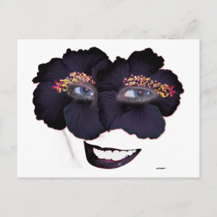 Postal Hibiscus Face con sonrisa - Negro/Púrpura