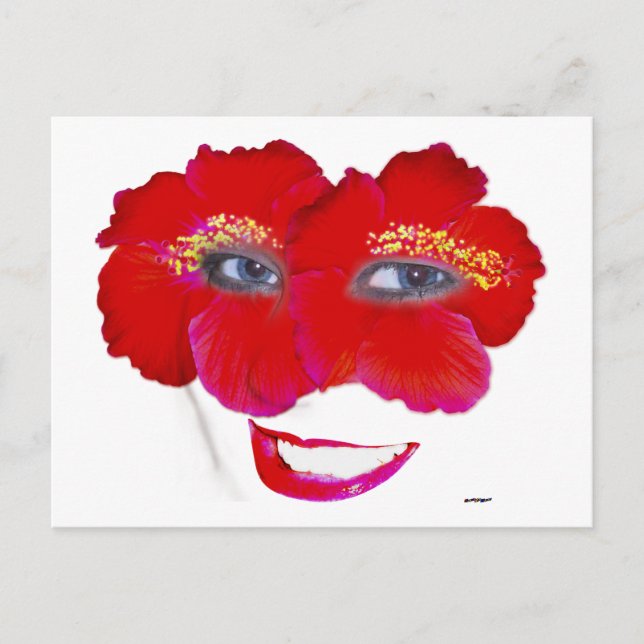 Postal Hibiscus Face con sonrisa - Rojo (Anverso)