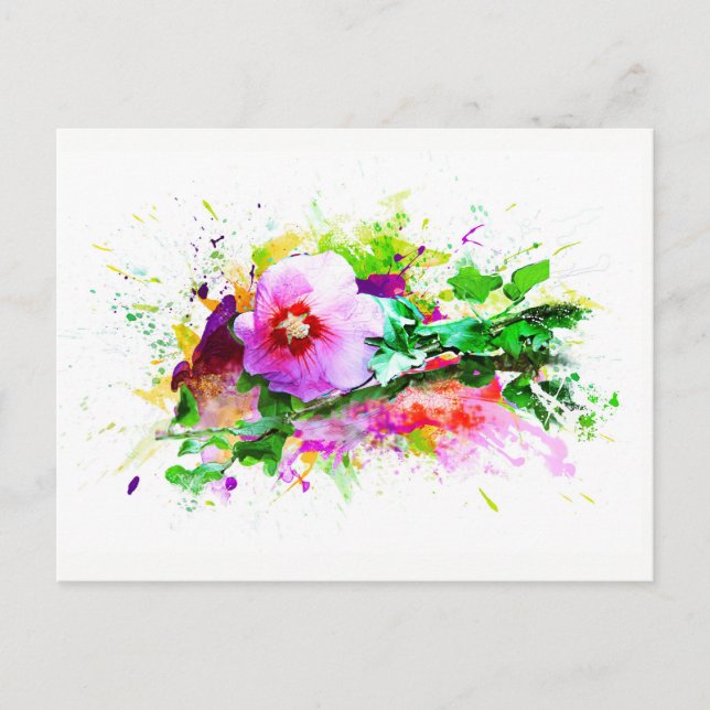 Postal Hibiscus, Hibiskus Flower - Watercolor Splash (Anverso)