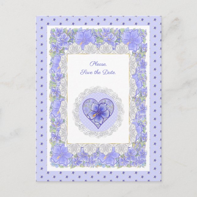 Postal Hibiscus & lace BLUE (Anverso)