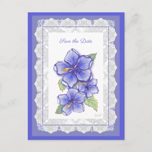 Postal Hibiscus & lace BLUE (Anverso)