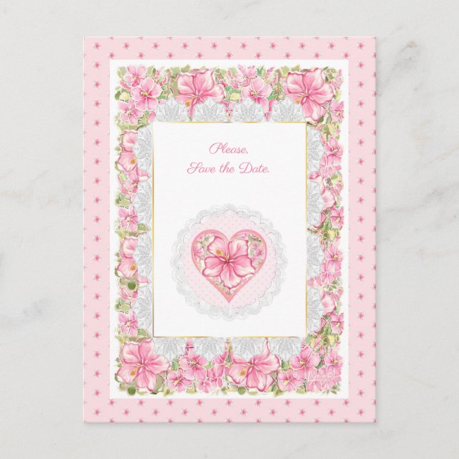 Postal Hibiscus & lace PINK (Anverso)
