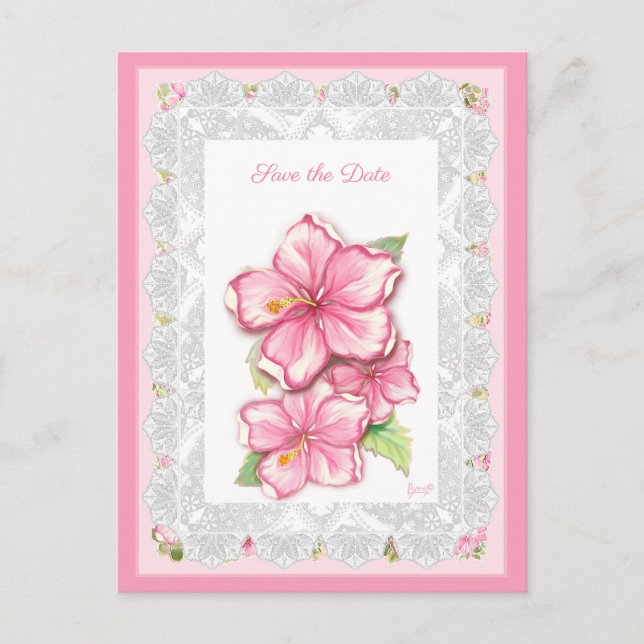 Postal Hibiscus & lace PINK (Anverso)
