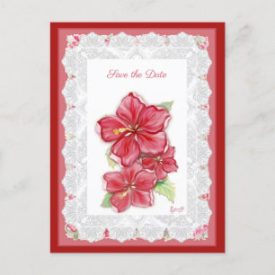 Postal Hibiscus & lace RED