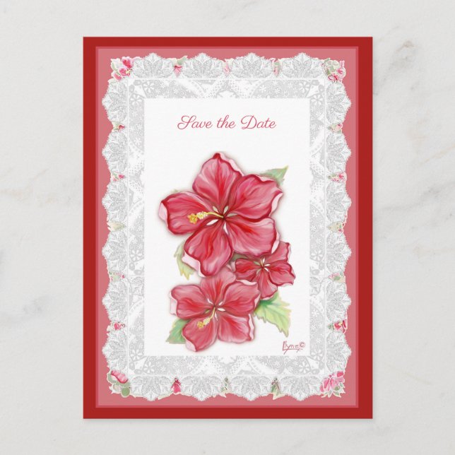 Postal Hibiscus & lace RED (Anverso)