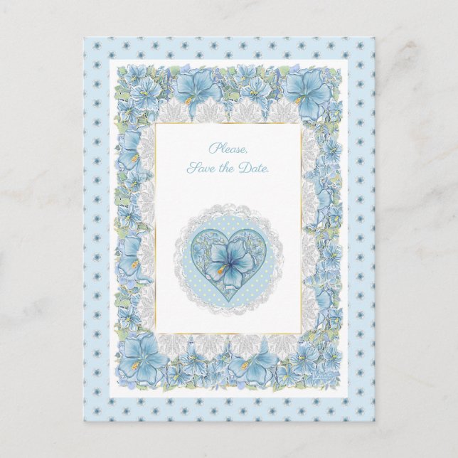 Postal Hibiscus & lace TURQUOISE (Anverso)