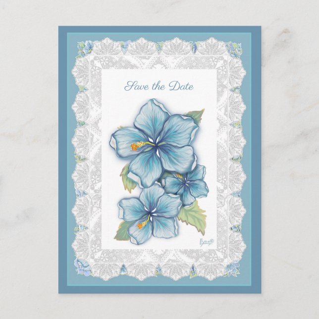 Postal Hibiscus & lace TURQUOISE (Anverso)