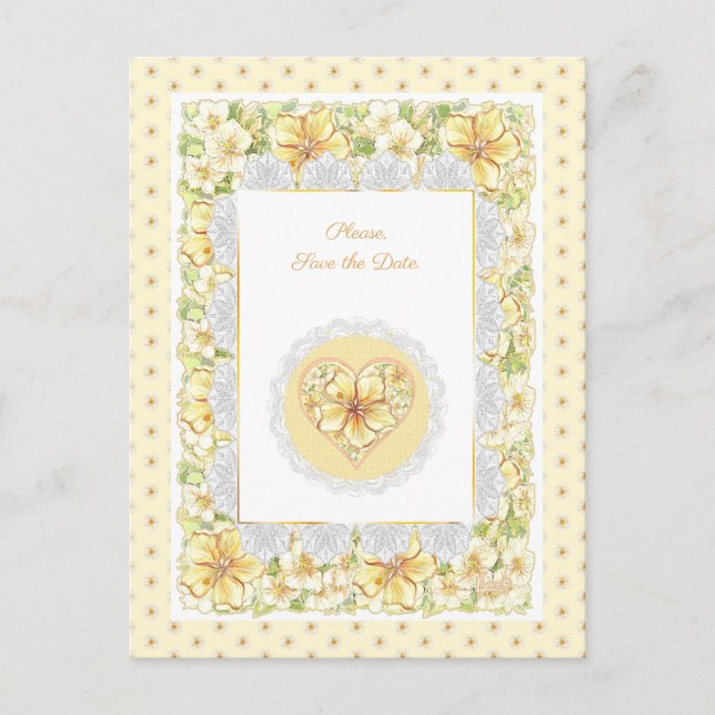 Postal Hibiscus & lace YELLOW (Anverso)