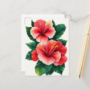 Postal Hibiscus rojo de la luz tropical hawaiana