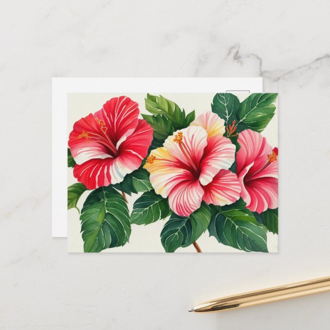 Postal Hibiscus Tropical Red Hawaii (Anverso/Reverso In Situ)