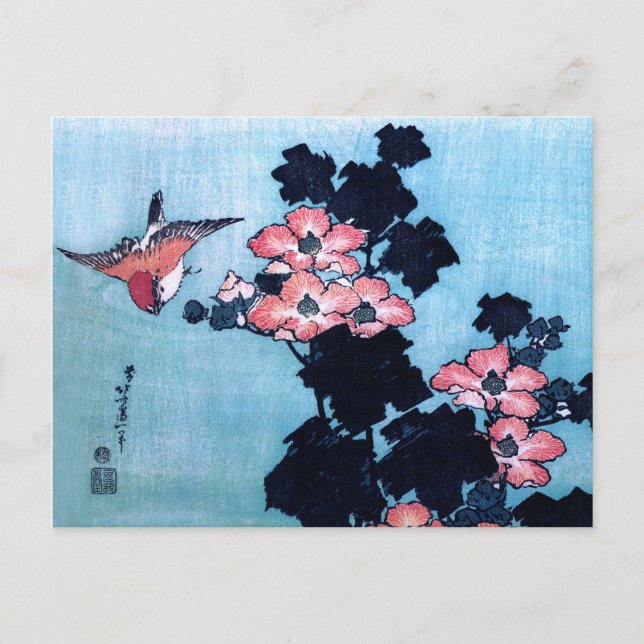 Postal Hibiscus y Sparrow, Hokusai (Anverso)