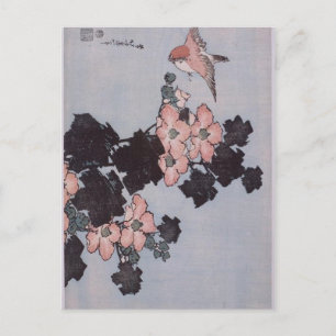 Postal Hibiscus y Sparrow por Katsushika Hokusai