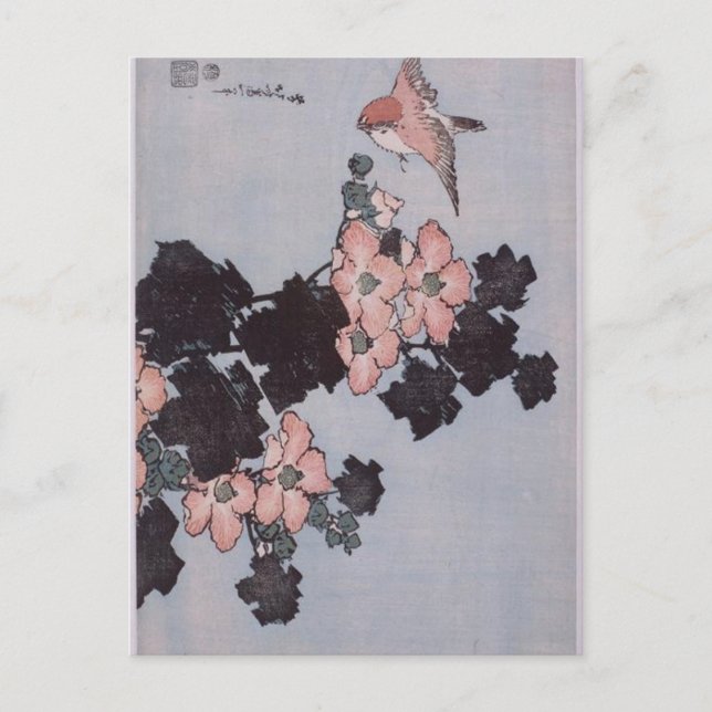 Postal Hibiscus y Sparrow por Katsushika Hokusai (Anverso)