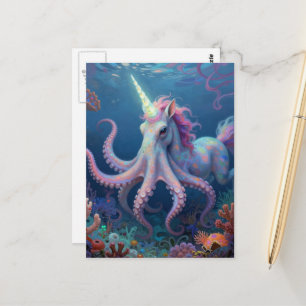 Postal Híbrido de Pulpo Unicornio Adorable