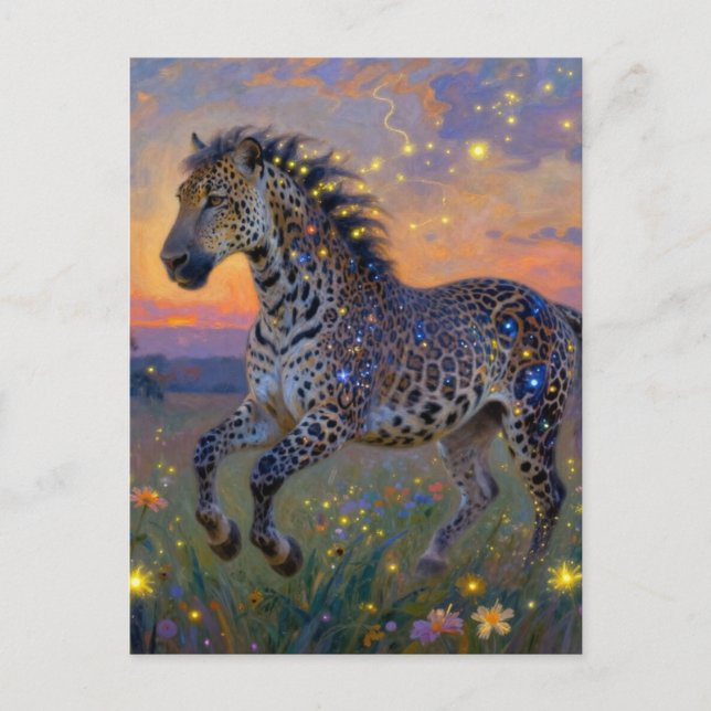 Postal Híbrido surrealista de leopardo y caballo (Anverso)