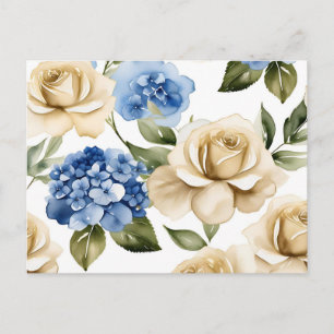Postal Hidrangea Azul Y Rosas