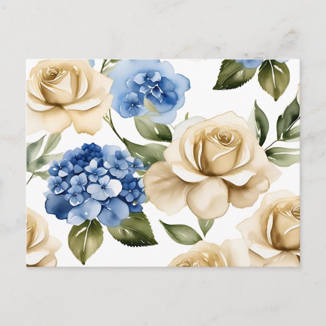 Postal Hidrangea Azul Y Rosas (Anverso)