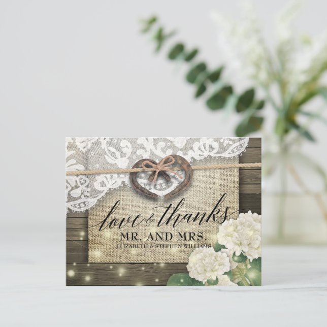 Postal Hidrangea en herradura Agradecimiento de boda camp (Anverso de pie)
