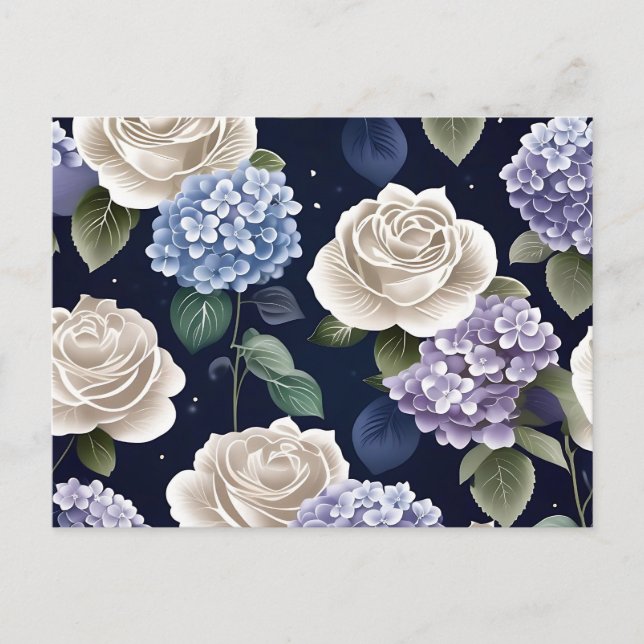 Postal Hidrangeas Y Rosas Blancas (Anverso)