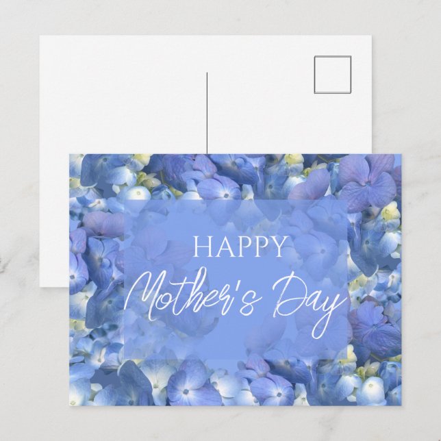 Postal Hidrángulos azules florecen el día de la madre (Anverso / Reverso)