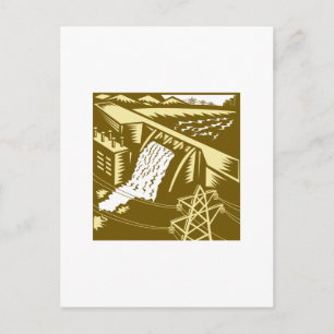 Postal Hidroeléctrica Hidroeléctrica Dam Woodcut