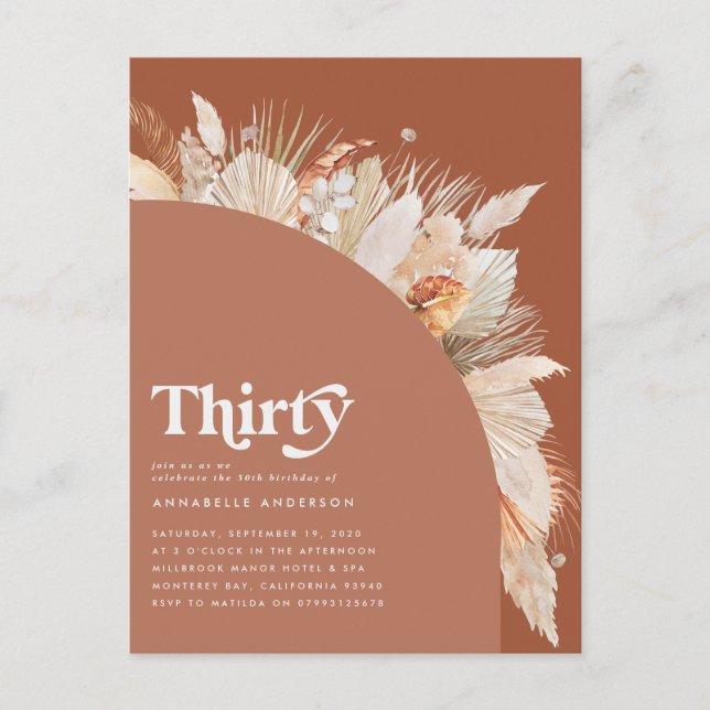 Postal hierba de pampas moderna para cumpleaños 30 terrac (Anverso)