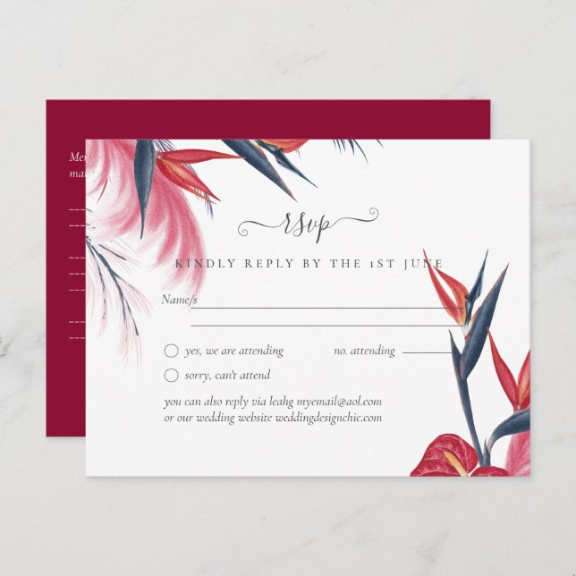 Postal Hierba Pampas Tropical Navy Berry Boda (Anverso / Reverso)