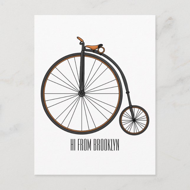 Postal High wheel bicycle cartoon illustration (Anverso)