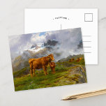 Postal Highland Cattle | Rosa Bonheur<br><div class="desc">Highland Cattle (1876) | Rosa Bonheur’s Highland Cattle is a serene and evocative painting depicting a mother cow and her young calf standing on a mossy green mountaintop surrounded by clouds. The composition captures the rugged beauty of the highlands, with the cattle’s textured coats and gentle expressions adding warmth and...</div>