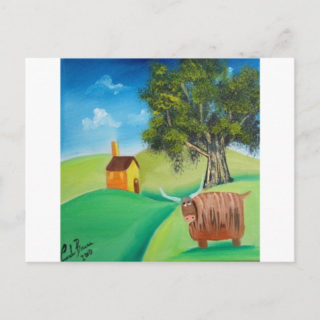 POSTAL HIGHLAND COW FOLK ART (Anverso)