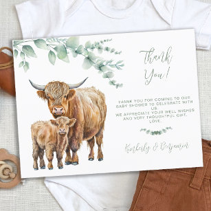 Postal Highland Cow Green Farm Baby Shower Gracias