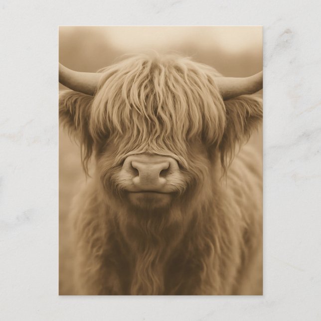 Postal Highland Cow Sepia Portrait (Anverso)