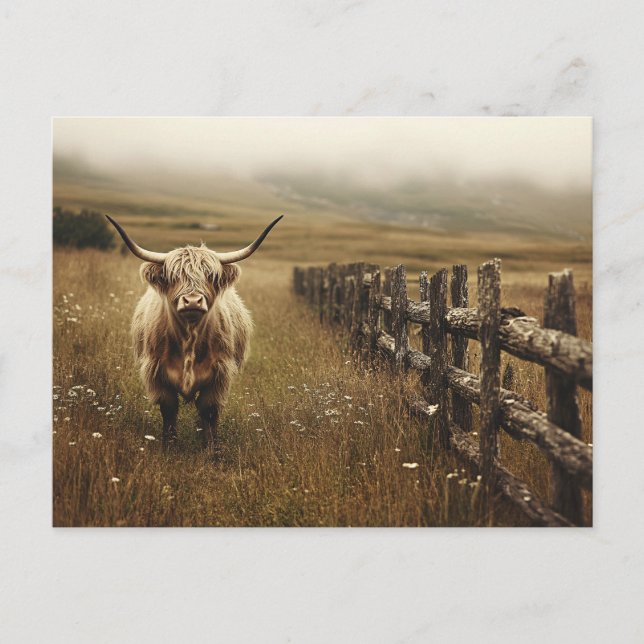 Postal Highland Cow Vintage Sepia (Anverso)
