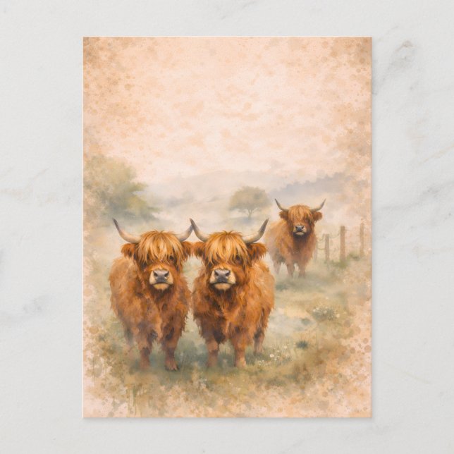 Postal Highland Cow - Watercolour Animals (Anverso)