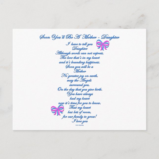 Postal Hija Esperando al primer bebé (Anverso)