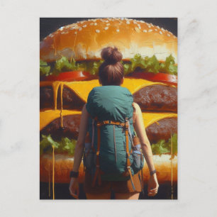 Postal Hiker surrealista Cheeseburger Soñando