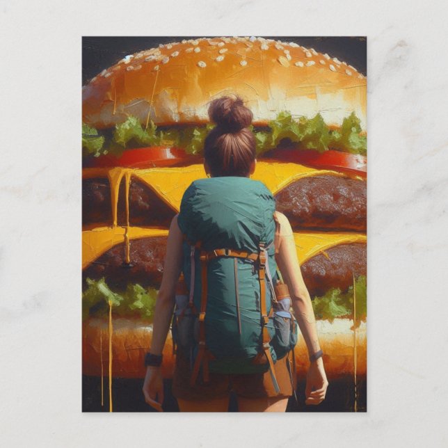 Postal Hiker surrealista Cheeseburger Soñando (Anverso)