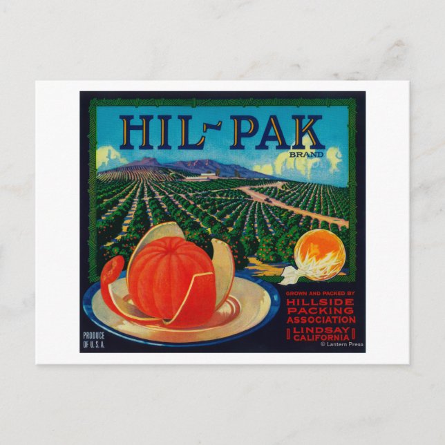 Postal Hil Pak Naranja LabelLindsay, CA (Anverso)