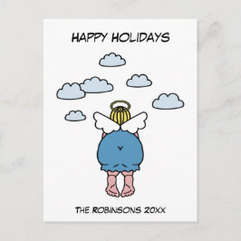 Postal Hilarious Chubby Angel Humor Felices Fiestas X-Mas